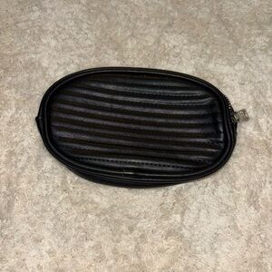Leather Textured Black Oval Belt Bag with Belt Loops. Gold zipper.